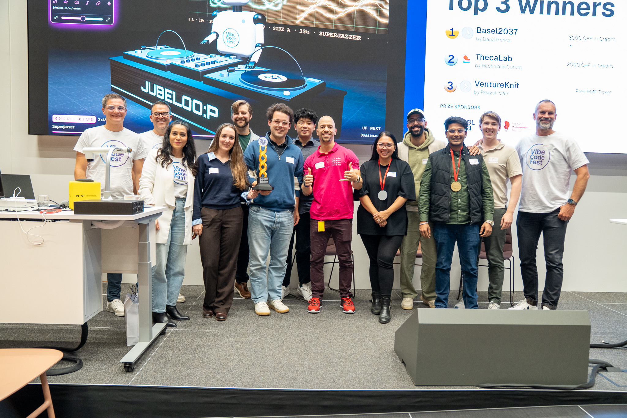 Top 3 winners and finalists on stage